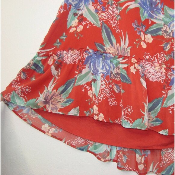 Red Floral Print Off The Shoulder Chiffon High-Low Dress Size 2X 18 20 Plus Size - Picture 4 of 7